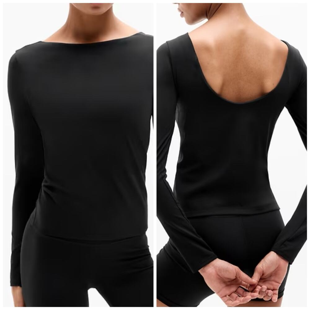 Athleta Top BodyMove Scoop Back Black Balletcore Athletic Workout Yoga Dance